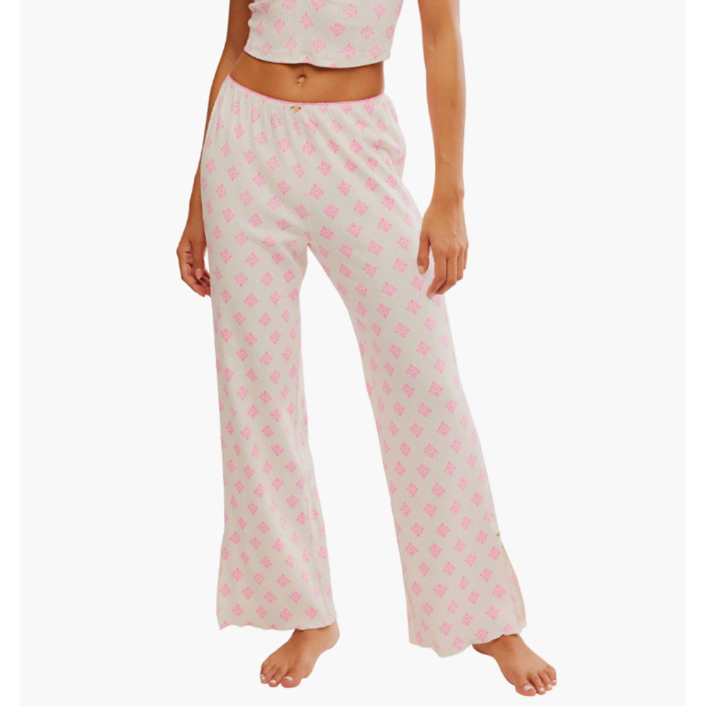 Free People Pink & Cream Printed Lounge Pajama Pants